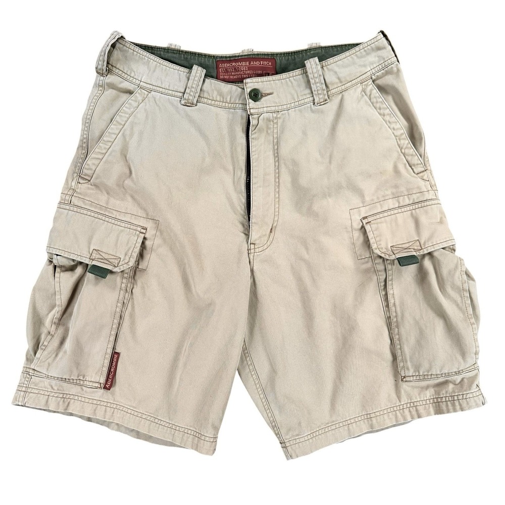 Vtg Abercrombie‎ & Fitch Men's Medium Cargo Shorts Khaki Tan Cotton